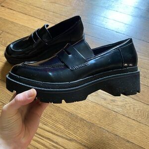 Black patent leather lug sole loafers-US size 8.